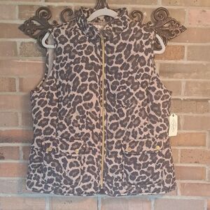 St. John's Bay, XL, Leopard-Print Quilted Vest in Taupe & Black